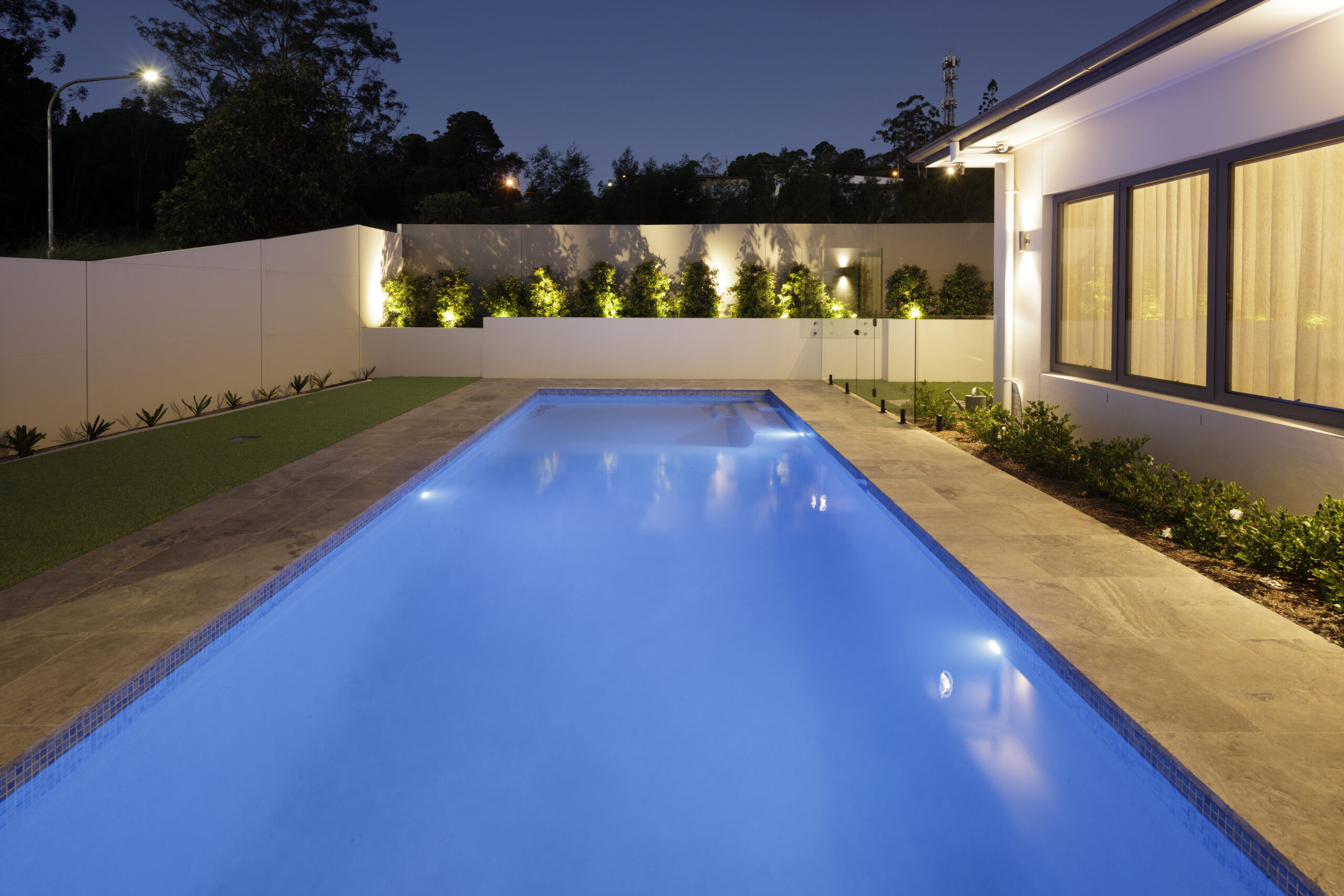 Castle Hill Mid-Century Contemporary: pool at night