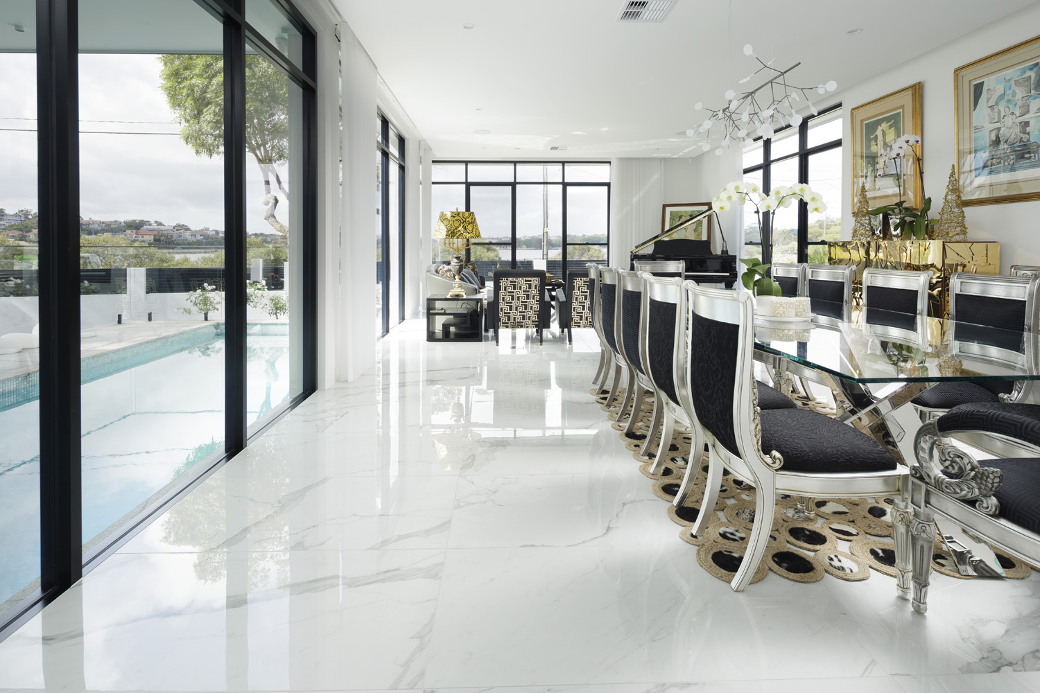 Rodd Point Contemporary: View of dining area looking onto the pool