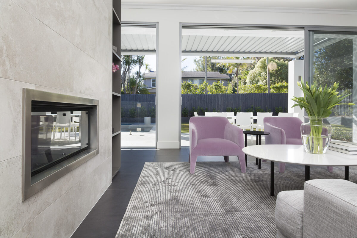 St Ives Contemporary Ranch: fireplace at living area